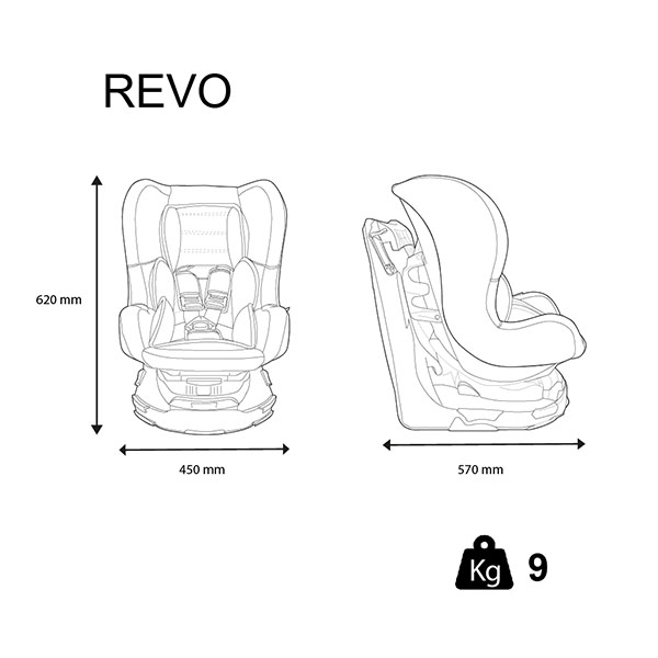 Siege auto NANIA REVO - Isofix - Groupe 0+/1 (0-18Kg) - Dos route 0-13 Kg -  Pivotant a 360° - Access gris - Fabriqué en France