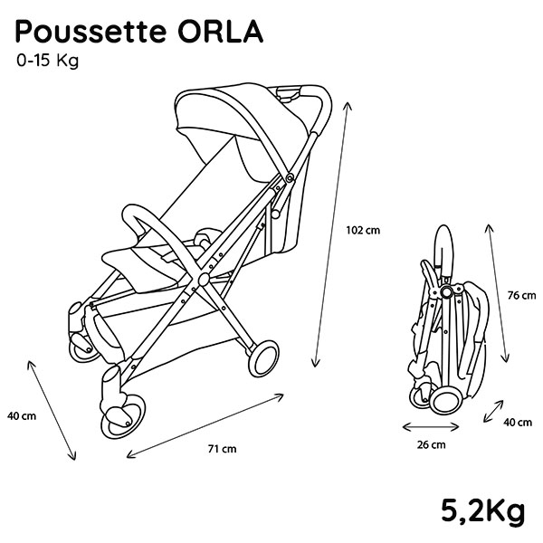 Poussette compacte ORLA 0-36 mois - Pliage automatique - Grise